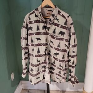 Woolrich Button Down, Woodsy Cabincore Print, 2XL, Oversized